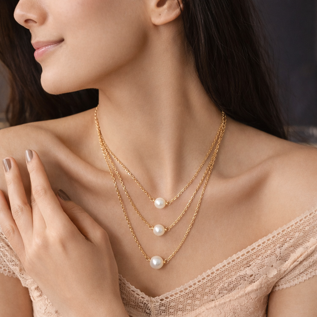 Gold Plated Pearl Layer Necklace